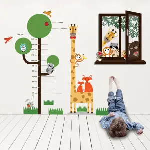 Walplus Combo Kids Window View of Animal Friends Wall Sticker - Animal Measurement PVC