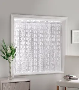 White Floral Textured Voile Louvre Vertical Pleated Window Blind Panel - 72" x 90"