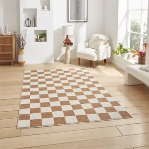 Baltimore 66618 Checkerboard Geometric Modern Rugs in Walnut Brown - 200x290cm