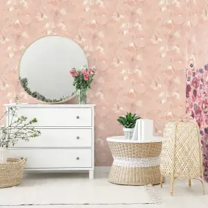 Galerie Julie Feels Home Pink Abstract Shimmery Plain Paeonia Wallpaper Roll