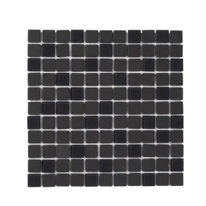 Genovia Black & grey Gloss Glass effect Glass Mosaic tile, (L)295mm (W)295mm