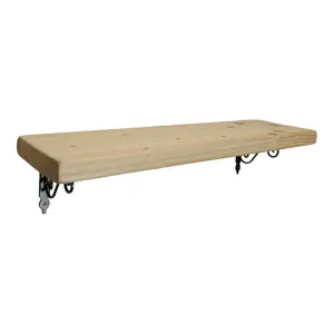 Solid Wood Handmade Rustical Shelf Unprimed 145mm 6 inch with Black Metal Bracket WOZ Length of 230cm