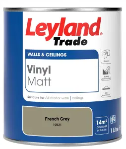 Leyland Trade Vinyl Matt Walls & Ceilings Emulsion Paint French Grey (10B21) 1L