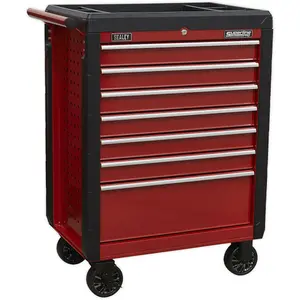 7 Drawer Red Portable Tool Chest with Lock - Heavy-Duty Mobile Storage Solution