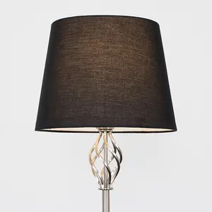 ValueLights Memphis Traditional Style Satin Nickel Barley Twist Floor Lamp with Black Tapered Light Shade