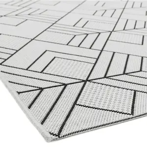 White Outdoor Rug, Geometric Stain-Resistant Rug For Patio Garden Balcony, 4mm Modern Outdoor Area Rug-80cm X 150cm