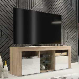 TV Unit 145cm Modern Oak with High Gloss White Doors - Creative Furniture