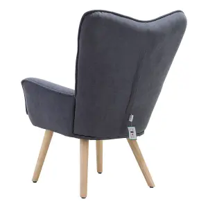 Elegant Grey Linen Tufted Back Armchair with Plush Cushioning and Natural Rubberwood Legs