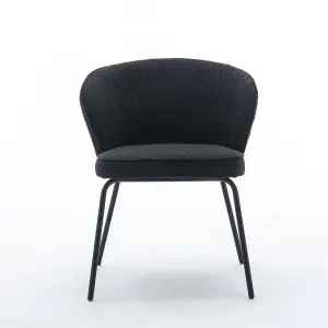 017 Boucle Fabric Wing Back Armchair Accent Chair Dining Chair with Black Powder Coating Metal Leg, Black 