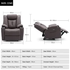 Afton Electric Fabric Auto Recliner Armchair Gaming USB Lounge Sofa Chair Brown