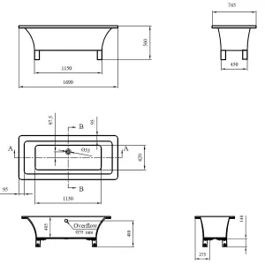 Viktor Benson Linea Flat Top Freestanding Bath with Modern Chrome Feet