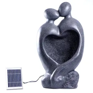 Outdoor Garden Patio Solar Powered Carved Lovers Water Feature With LED Light - Graphite Grey