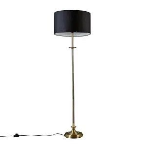 ValueLights Belmont Traditional Antique Brass Sconce Floor Lamp with Black Drum Shade