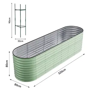 320cm W Oval-Shaped Galvanized Steel Raised Garden Bed Outdoor Use Only, Light Green