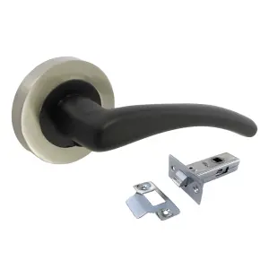 Zena Door Handle Modern Design Matt Black Lever on Satin Rose Internal + Latch