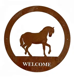 Horse Small Wall Art - With Text - Steel - W29.5 x H29.5 cm - Bare Metal/Ready to Rust