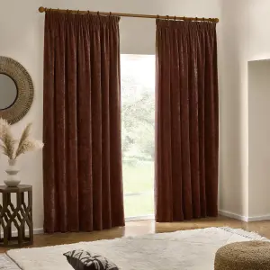 Yard Heavy Chenille Velvet Nutmeg Pencil Pleat Curtains, 229 x 137cm