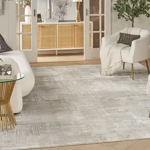 Silver Grey Abstract Modern Living Room Bedroom & Dining Room Rug-274cm X 366cm