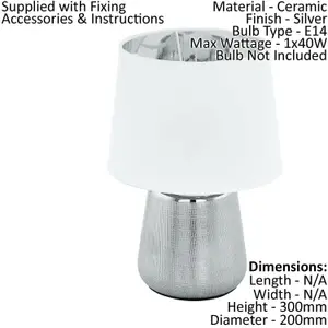 Table Lamp Colour Silver Base Shade White Outer Silver Inner Fabric E14 1x40W