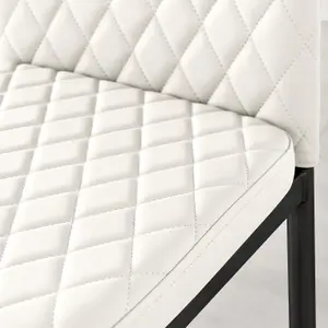 Set of 4 Milan White High Back Soft Touch Diamond Pattern Faux Leather Black Powder Coated Metal Leg Dining Chairs