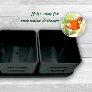 3-Pack Herb Pots for Kitchen Windowsill - Black Indoor Planter with Leather Tray & Labels, Perfect for Herbs & Small Plants