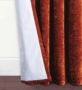 Home Curtains Camden Luxury Crushed Chenille Lined Blackout 90w x 90d" (229x229cm) Terracotta Pencil Pleat Curtains (PAIR)