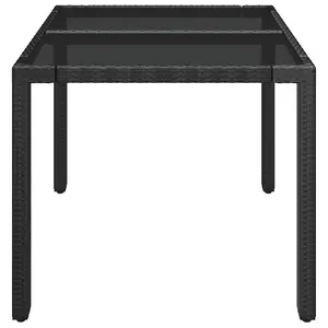 Berkfield Garden Table with Glass Top Black 90x90x75 cm Poly Rattan