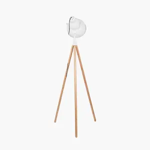 Boho White Metal and Natural Wood Tripod Floor Film Light