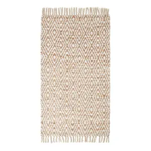 Homescapes Sierra Neutral Diamond Pattern Hemp Chindi Rug, 90 x 150 cm