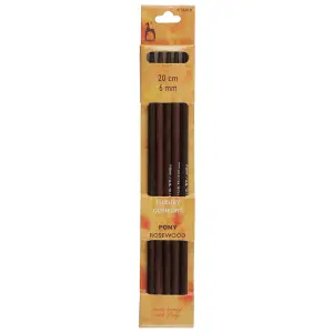 RWOOD KP DE 20CMX6.00 - Knitting Pins: Double-Ended: Set of 5: Rosewood: 20cm x 6.00mm - Pony