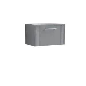 Retro 1 Drawer Wall Hung Vanity Unit with Colour Coordinating Worktop - 600mm - Satin Grey - Balterley