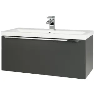 800mm Bathroom Matt Dark Grey Wall Mounted Vanity Unit and Basin (Central) - Brassware Not Included