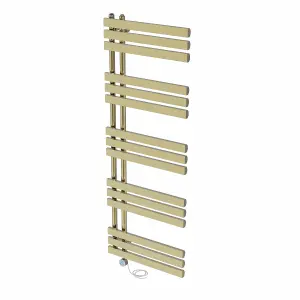 Rinse Bathrooms Designer Electric Thermostatic Heated Towel Rail D Shape Bathroom Radiator Warmer 1600x600mm Brushed Brass