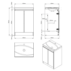 Cove 600mm White Gloss Floorstanding Basin Unit complete with Basin