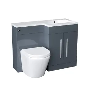 Nes Home 1100mm RH Freestanding Grey Vanity with BTW Rimless Toilet, WC & Basin