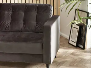 Furniturebox Jenna 3 Seater Dark Grey Velvet Sofa With Solid Wood Frame