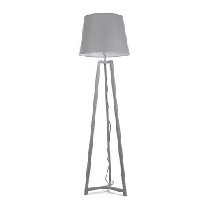 ValueLights Lottie Grey Wood Tripod Floor Lamp with Grey Tapered Shade - LED Bulb Included