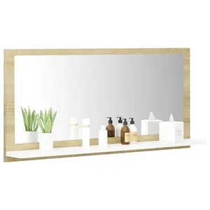 Dorlene Framed Wall Mounted Bathroom Mirror White And Sonoma Oak / 90 cm