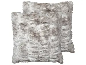 Set of 2 Cushions MACODES Faux Fur 45 x 45 cm Solid Grey