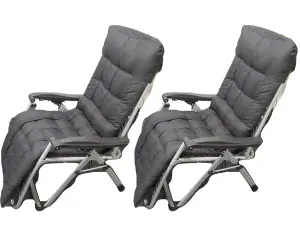 Zero Gravity Reclining Garden Chairs with Black Seat Cushions x2 (Folding Sun Lounger Recliner)