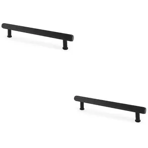 2 PACK - Reeded T Bar Pull Handle - Matt Black 160mm Centres SOLID BRASS Drawer Lined