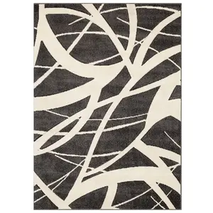 Modern Optical 3D Charcoal Easy to Clean Abstract Rug for Dining Room-200cm X 285cm