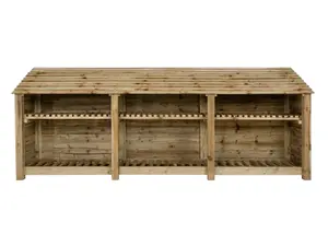 Wooden log store with kindling shelf W-335cm, H-126cm, D-88cm - natural (light green) finish