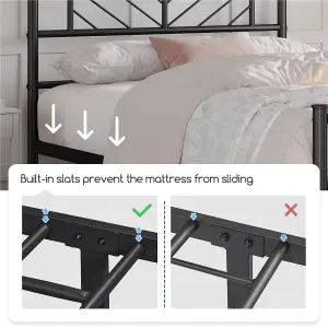 Yaheetech Black 3ft Single Metal Bed Frame with Arrow Design Headboard and Footboard