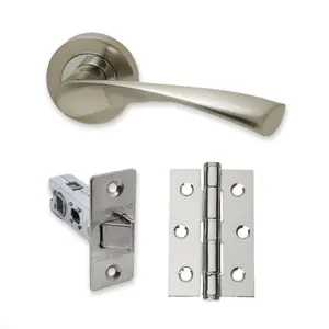 UAP Zeta - Door Handle Pack with Hinges and Latch - Polished Chrome/Satin Nickel