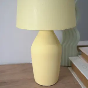 ValueLights Arlo Sunshine Yellow Ceramic Base Table Lamp with Tapered Shade - LED Bulb Included