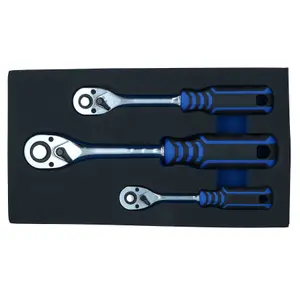 1/4in 3/8in 1/2in Drive Ratchets Straight Handle 90 Teeth Quick Release 3pc Set