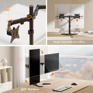 VonHaus Dual Monitor Stand for 13-32 inch LED LCD PC Screens - Double Arm Desk Mount - 180 Tilt, 360 Rotation & Twin Swivel Arms