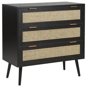 Rattan 3 Drawer Chest Black OPOCO