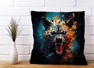 Splashart Angry Hyena Face Cushions 45cm x 45cm